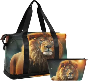 Kigai Fierce Lion Gym Bag for Women & Men,Waterproof Weekender Overnight Bag with Shoes Compartment Sports Duffel Bag for Gym Yoga Swimming Camping