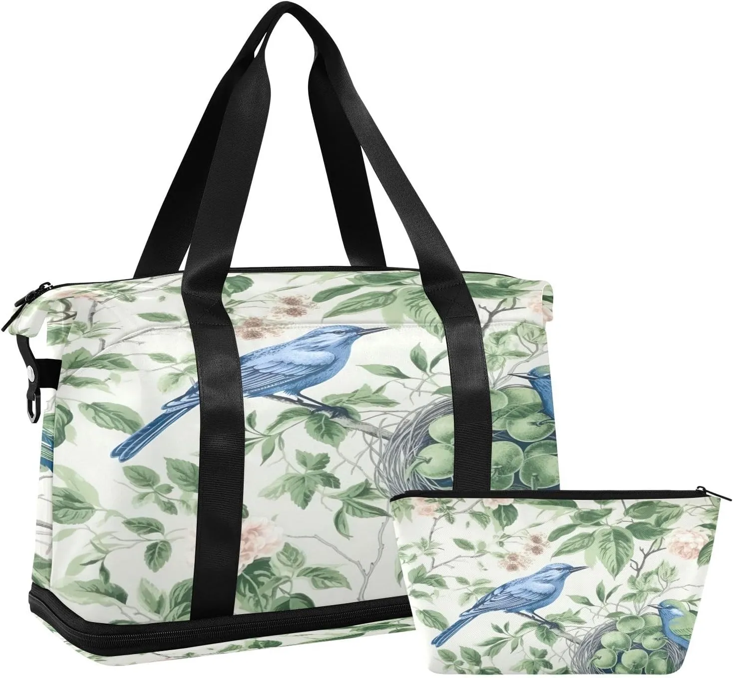 Kigai Flower Bird Gym Bag for Women & Men,Waterproof Weekender Overnight Bag with Shoes Compartment Sports Duffel Bag for Gym Yoga Swimming Camping