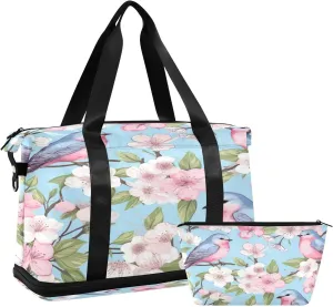 Kigai Flower Bird Gym Bag for Women & Men,Waterproof Weekender Overnight Bag with Shoes Compartment Sports Duffel Bag for Gym Yoga Swimming Camping