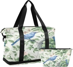 Kigai Flower Bird Gym Bag for Women & Men,Waterproof Weekender Overnight Bag with Shoes Compartment Sports Duffel Bag for Gym Yoga Swimming Camping