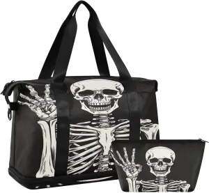 Kigai Funny Skull Gym Bag for Women & Men,Waterproof Weekender Overnight Bag with Shoes Compartment Sports Duffel Bag for Gym Yoga Swimming Camping