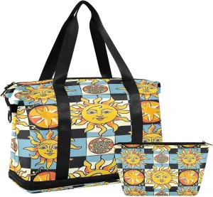 Kigai Funny Sun Gym Bag for Women & Men,Waterproof Weekender Overnight Bag with Shoes Compartment Sports Duffel Bag for Gym Yoga Swimming Camping