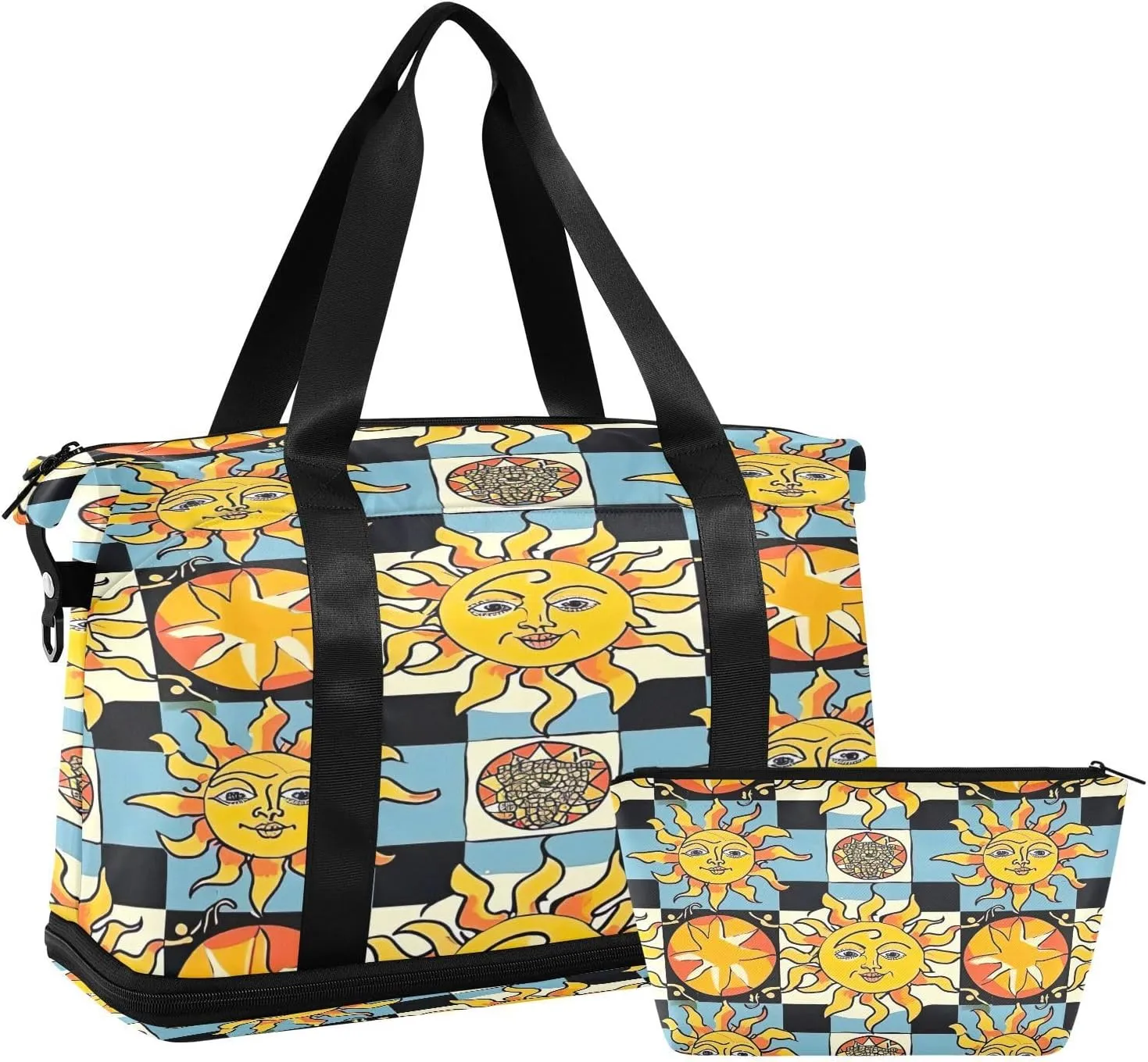 Kigai Funny Sun Gym Bag for Women & Men,Waterproof Weekender Overnight Bag with Shoes Compartment Sports Duffel Bag for Gym Yoga Swimming Camping