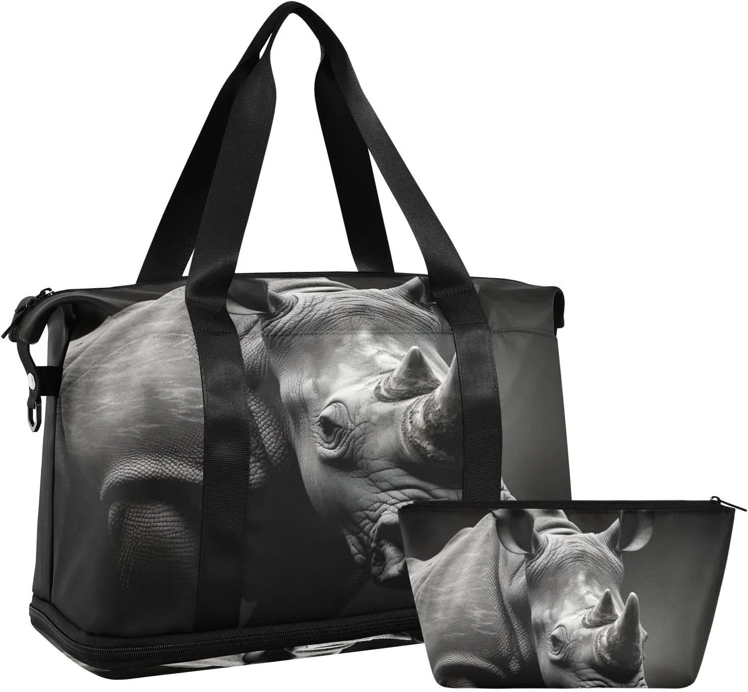 Kigai Grey Rhinoceros Gym Bag for Women & Men,Waterproof Weekender Overnight Bag with Shoes Compartment Sports Duffel Bag for Gym Yoga Swimming Camping