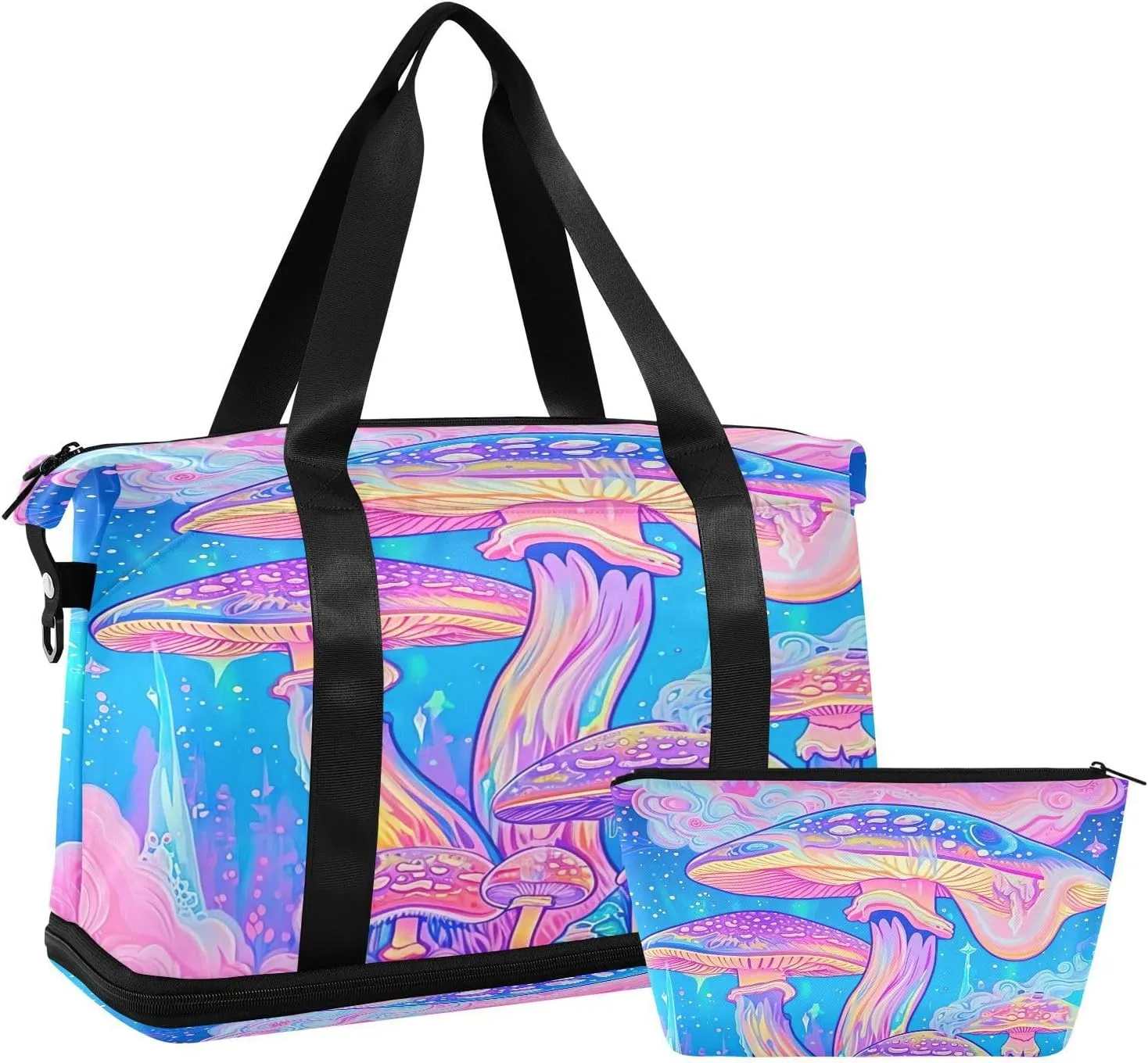 Kigai Magic Mushroom Gym Bag for Women & Men,Waterproof Weekender Overnight Bag with Shoes Compartment Sports Duffel Bag for Gym Yoga Swimming Camping