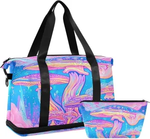 Kigai Magic Mushroom Gym Bag for Women & Men,Waterproof Weekender Overnight Bag with Shoes Compartment Sports Duffel Bag for Gym Yoga Swimming Camping