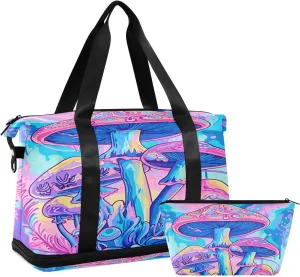 Kigai Magic Mushroom Gym Bag for Women & Men,Waterproof Weekender Overnight Bag with Shoes Compartment Sports Duffel Bag for Gym Yoga Swimming Camping