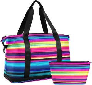 Kigai Mexican Stripes Gym Bag for Women & Men,Waterproof Weekender Overnight Bag with Shoes Compartment Sports Duffel Bag for Gym Yoga Swimming Camping
