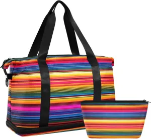 Kigai Mexican Stripes Gym Bag for Women & Men,Waterproof Weekender Overnight Bag with Shoes Compartment Sports Duffel Bag for Gym Yoga Swimming Camping