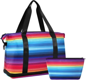 Kigai Mexican Stripes Gym Bag for Women & Men,Waterproof Weekender Overnight Bag with Shoes Compartment Sports Duffel Bag for Gym Yoga Swimming Camping