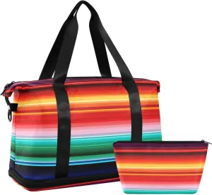 Kigai Mexican Stripes Gym Bag for Women & Men,Waterproof Weekender Overnight Bag with Shoes Compartment Sports Duffel Bag for Gym Yoga Swimming Camping