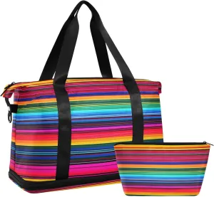 Kigai Mexican Stripes Gym Bag for Women & Men,Waterproof Weekender Overnight Bag with Shoes Compartment Sports Duffel Bag for Gym Yoga Swimming Camping