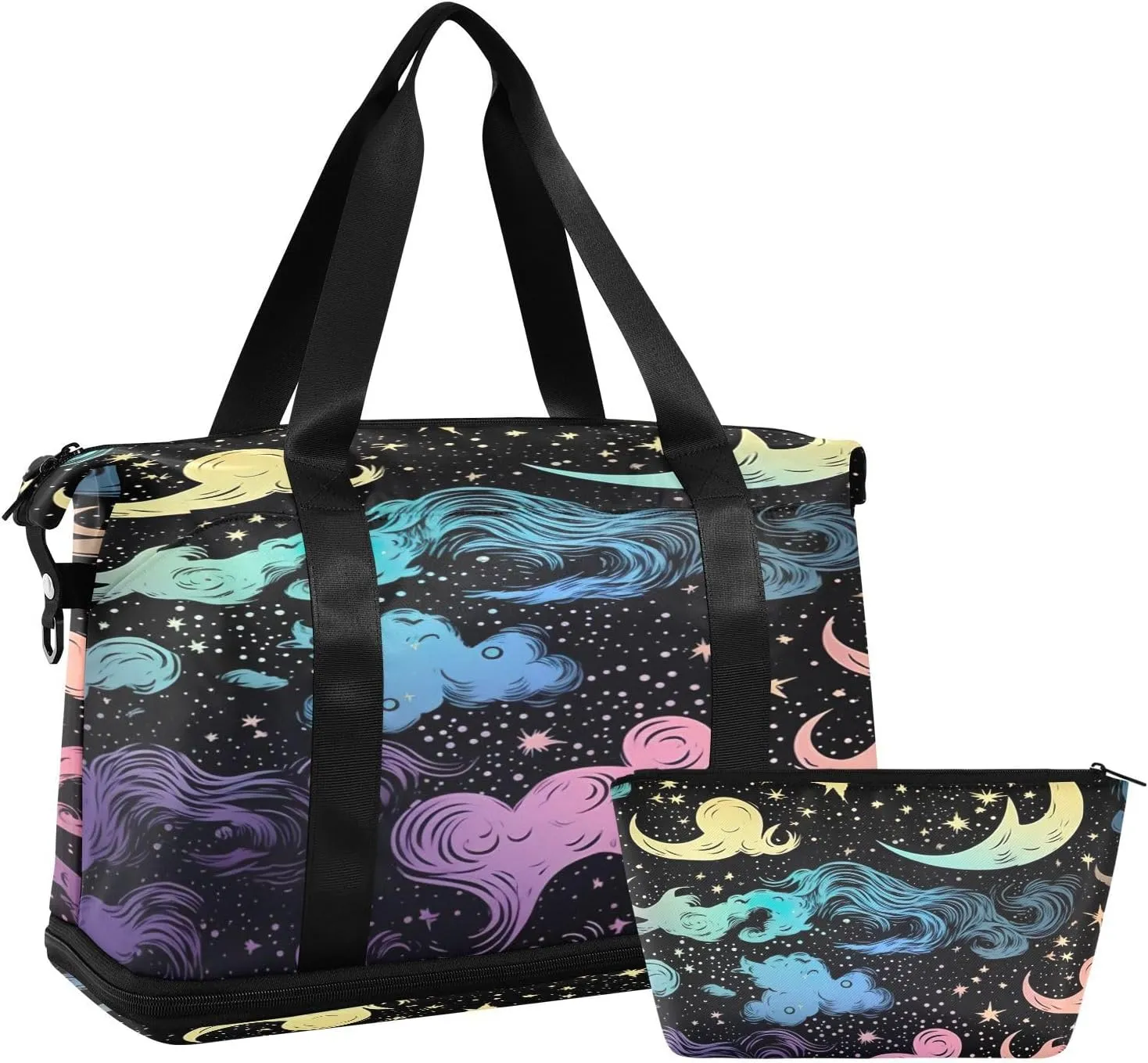 Kigai Moon Clouds Gym Bag for Women & Men,Waterproof Weekender Overnight Bag with Shoes Compartment Sports Duffel Bag for Gym Yoga Swimming Camping
