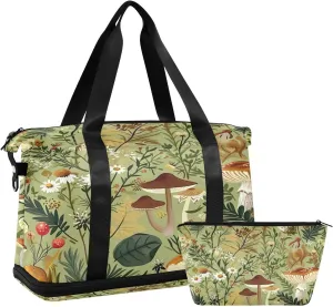 Kigai Mushroom Flower Gym Bag for Women & Men,Waterproof Weekender Overnight Bag with Shoes Compartment Sports Duffel Bag for Gym Yoga Swimming Camping