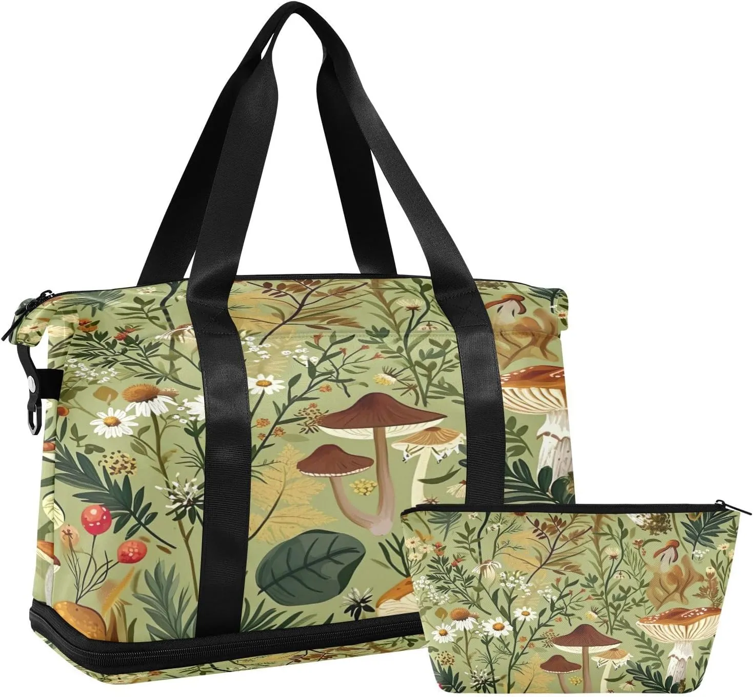 Kigai Mushroom Flower Gym Bag for Women & Men,Waterproof Weekender Overnight Bag with Shoes Compartment Sports Duffel Bag for Gym Yoga Swimming Camping