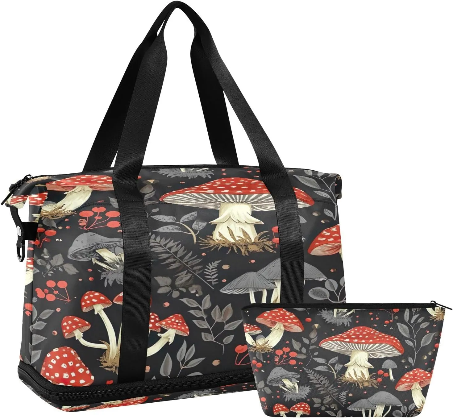 Kigai Mushroom Leaves9410955959 Gym Bag for Women & Men,Waterproof Weekender Overnight Bag with Shoes Compartment Sports Duffel Bag for Gym Yoga Swimming Camping