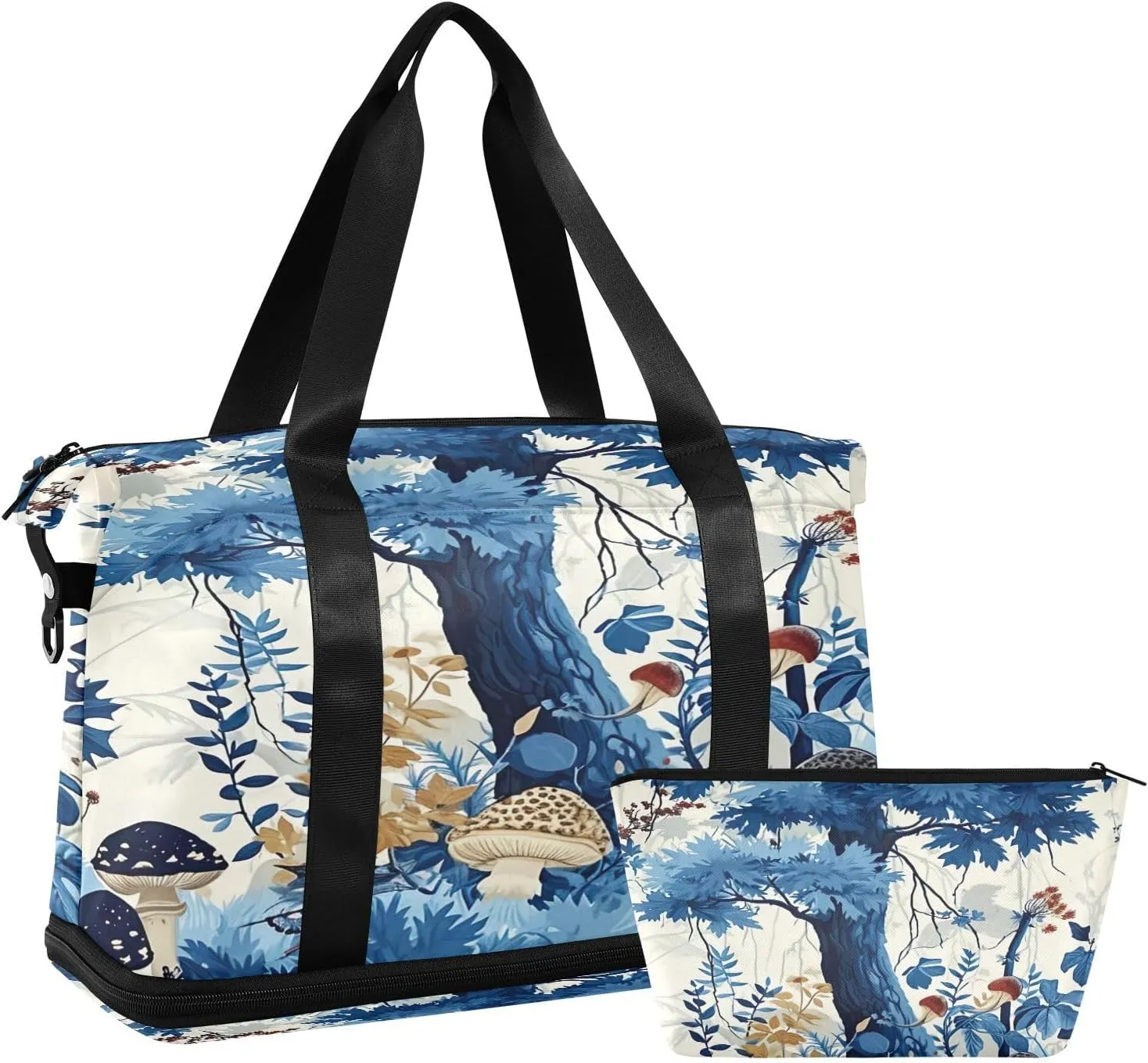 Kigai Mushroom Tree Gym Bag for Women & Men,Waterproof Weekender Overnight Bag with Shoes Compartment Sports Duffel Bag for Gym Yoga Swimming Camping