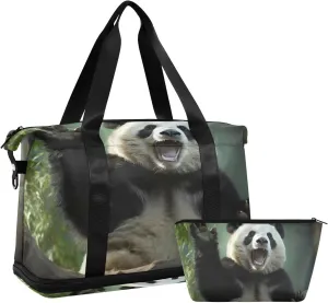 Kigai Naughty Panda Gym Bag for Women & Men,Waterproof Weekender Overnight Bag with Shoes Compartment Sports Duffel Bag for Gym Yoga Swimming Camping