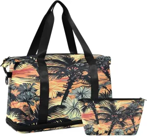 Kigai Palm Flowers Gym Bag for Women & Men,Waterproof Weekender Overnight Bag with Shoes Compartment Sports Duffel Bag for Gym Yoga Swimming Camping