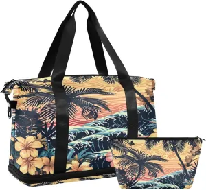 Kigai Palm Flowers Gym Bag for Women & Men,Waterproof Weekender Overnight Bag with Shoes Compartment Sports Duffel Bag for Gym Yoga Swimming Camping
