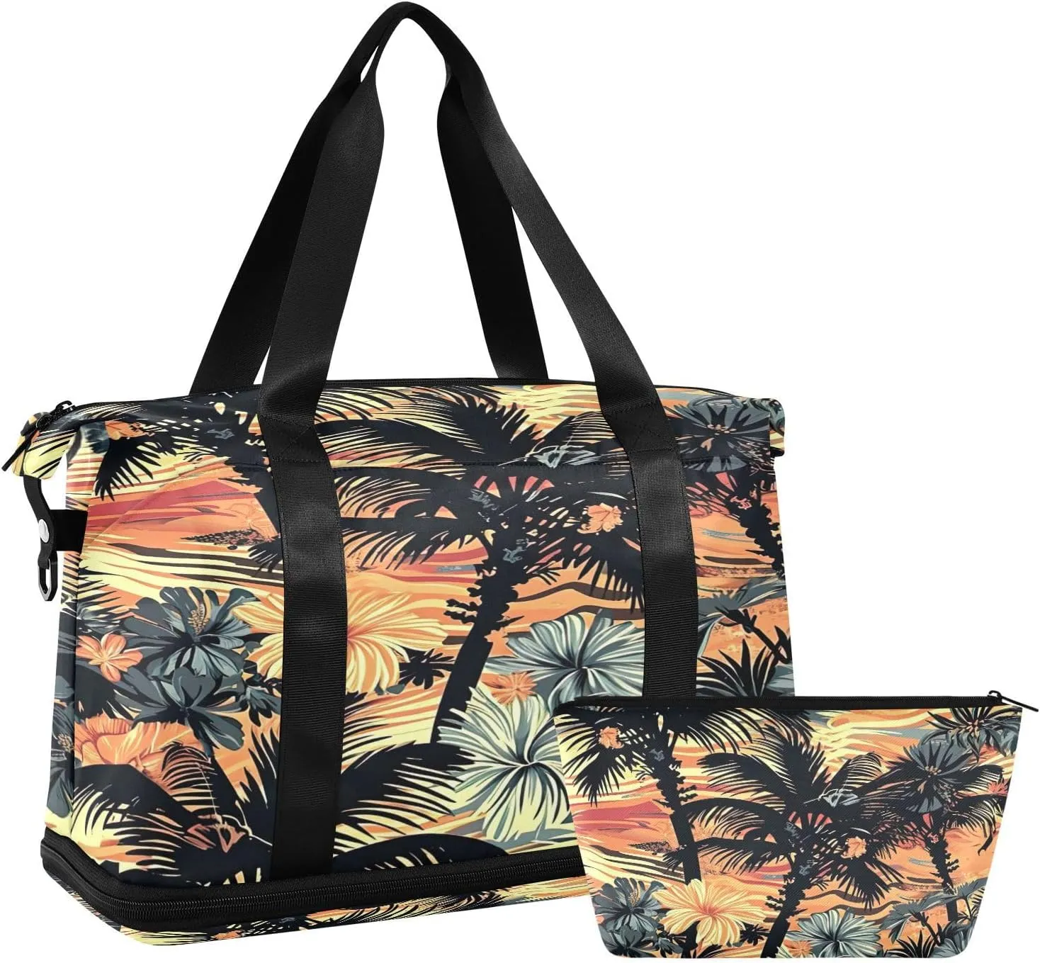 Kigai Palm Flowers Gym Bag for Women & Men,Waterproof Weekender Overnight Bag with Shoes Compartment Sports Duffel Bag for Gym Yoga Swimming Camping