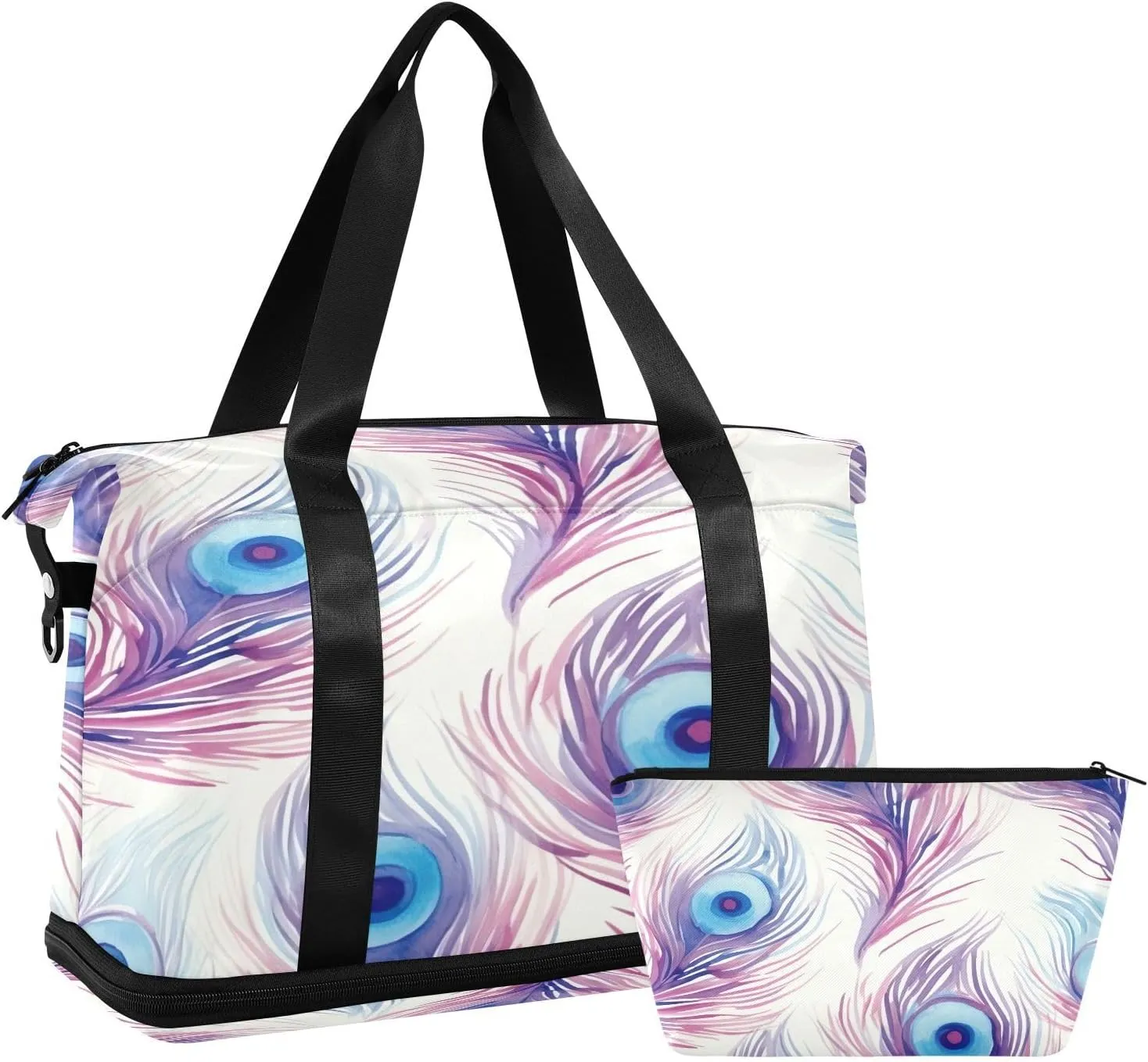 Kigai Peacock Feather Gym Bag for Women & Men,Waterproof Weekender Overnight Bag with Shoes Compartment Sports Duffel Bag for Gym Yoga Swimming Camping