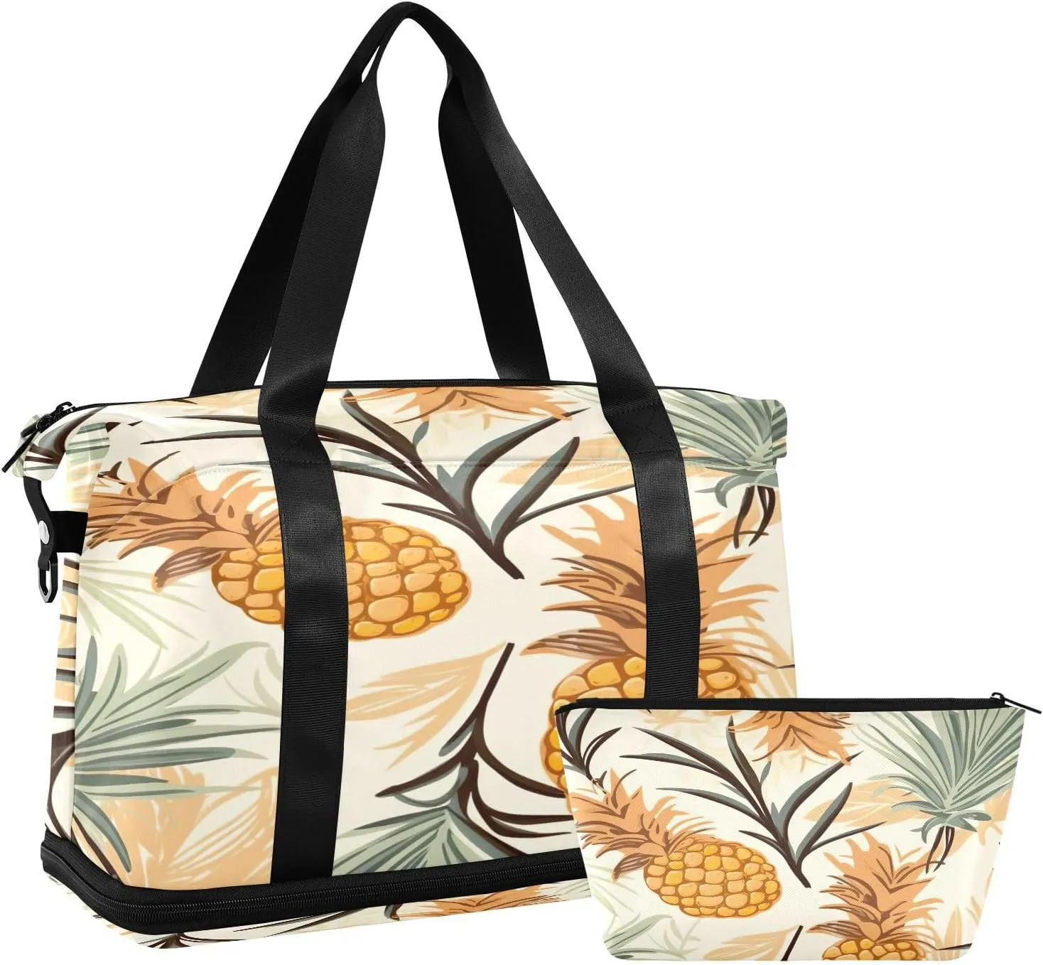 Kigai Pineapple Palm Gym Bag for Women & Men,Waterproof Weekender Overnight Bag with Shoes Compartment Sports Duffel Bag for Gym Yoga Swimming Camping