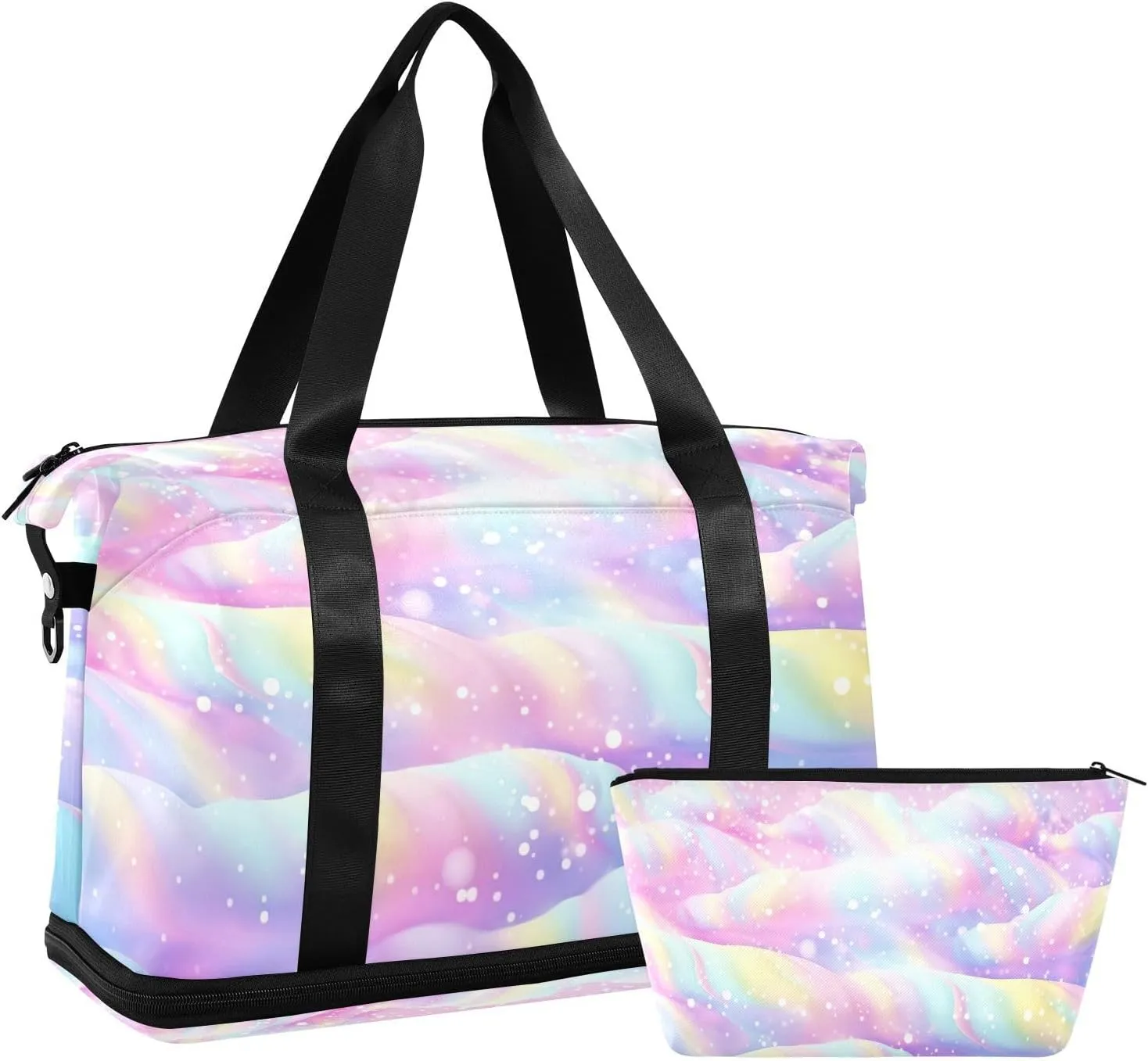 Kigai Rainbow Cloud Gym Bag for Women & Men,Waterproof Weekender Overnight Bag with Shoes Compartment Sports Duffel Bag for Gym Yoga Swimming Camping