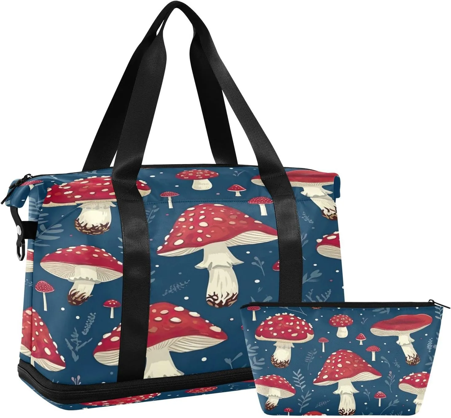 Kigai Red Mushroom Gym Bag for Women & Men,Waterproof Weekender Overnight Bag with Shoes Compartment Sports Duffel Bag for Gym Yoga Swimming Camping
