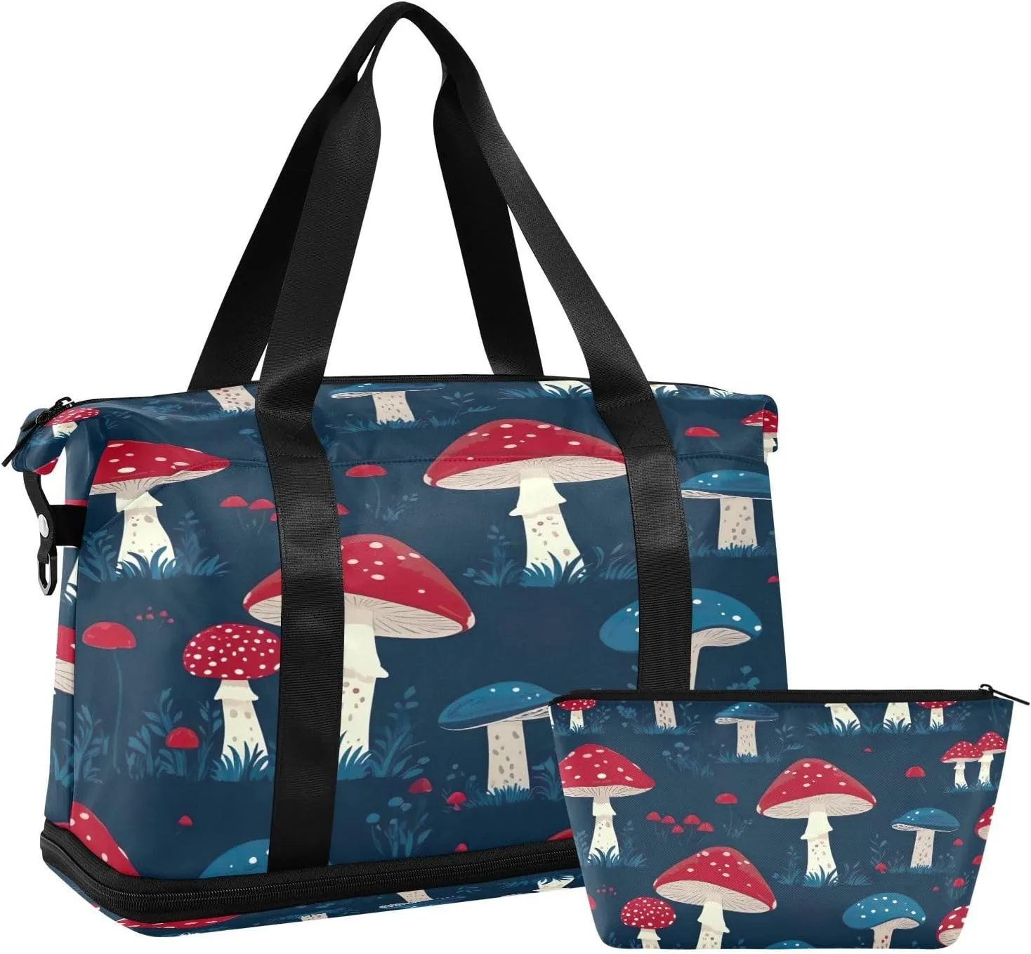 Kigai Red Mushroom Gym Bag for Women & Men,Waterproof Weekender Overnight Bag with Shoes Compartment Sports Duffel Bag for Gym Yoga Swimming Camping