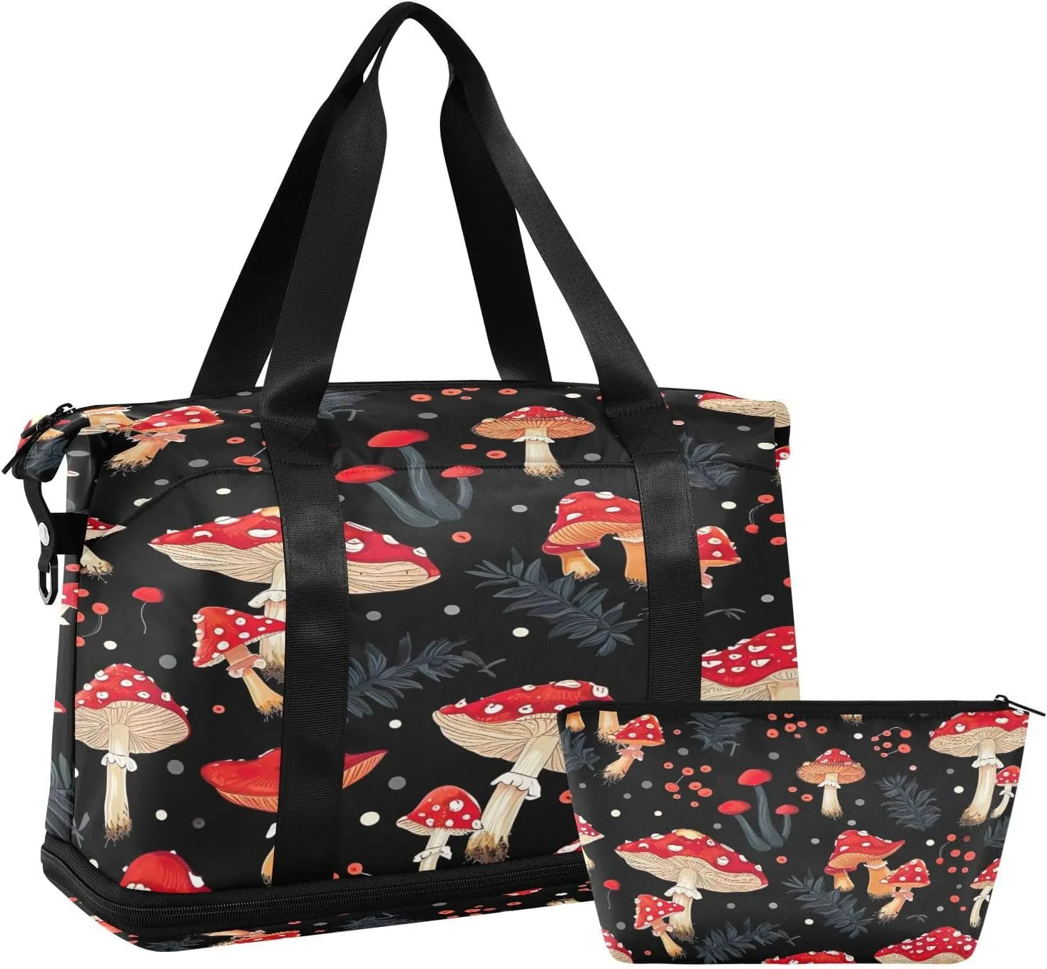 Kigai Red Mushroom Gym Bag for Women & Men,Waterproof Weekender Overnight Bag with Shoes Compartment Sports Duffel Bag for Gym Yoga Swimming Camping