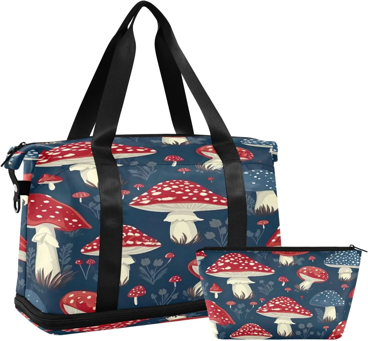 Kigai Red Mushroom Gym Bag for Women & Men,Waterproof Weekender Overnight Bag with Shoes Compartment Sports Duffel Bag for Gym Yoga Swimming Camping