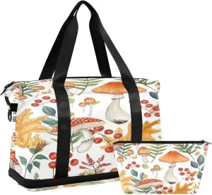 Kigai Retro Mushroom Gym Bag for Women & Men,Waterproof Weekender Overnight Bag with Shoes Compartment Sports Duffel Bag for Gym Yoga Swimming Camping