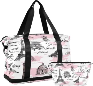 Kigai Romantic Paris Gym Bag for Women & Men,Waterproof Weekender Overnight Bag with Shoes Compartment Sports Duffel Bag for Gym Yoga Swimming Camping