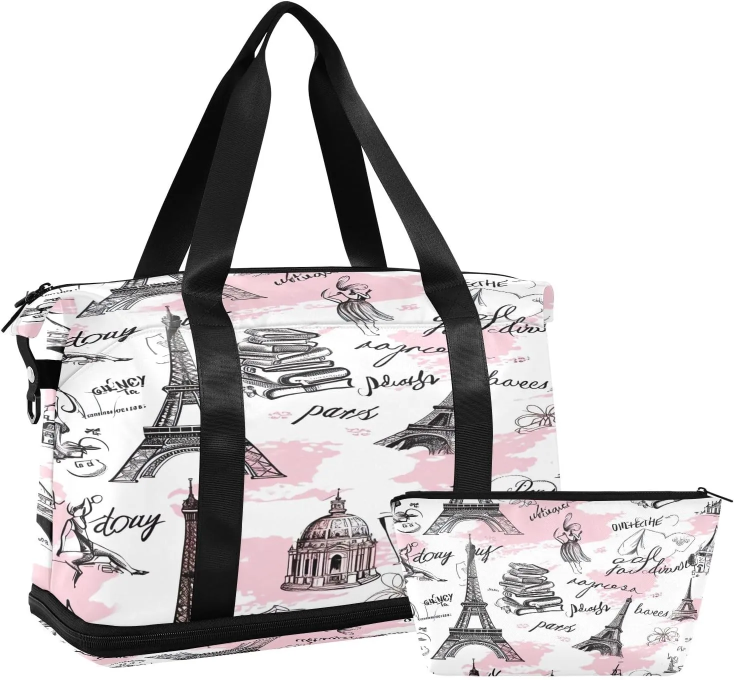 Kigai Romantic Paris Gym Bag for Women & Men,Waterproof Weekender Overnight Bag with Shoes Compartment Sports Duffel Bag for Gym Yoga Swimming Camping