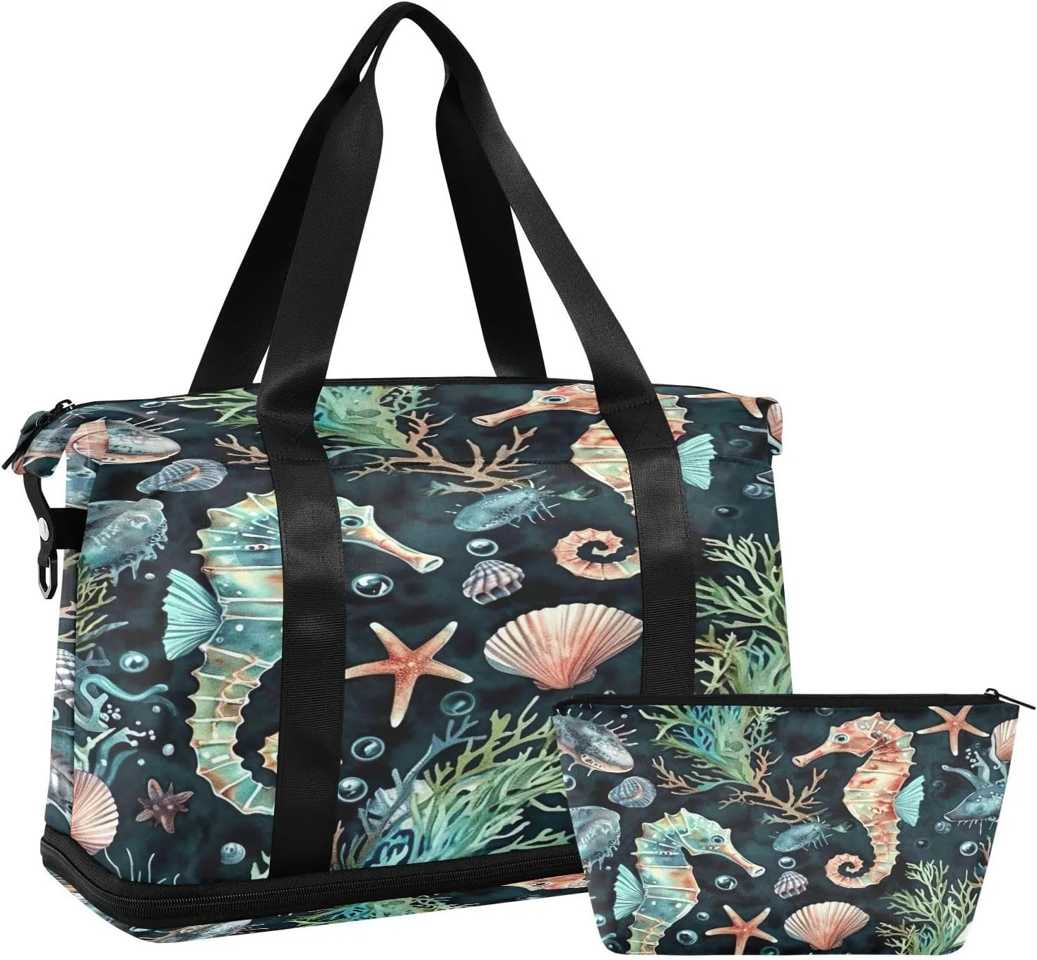 Kigai Seahorse Shell Gym Bag for Women & Men,Waterproof Weekender Overnight Bag with Shoes Compartment Sports Duffel Bag for Gym Yoga Swimming Camping