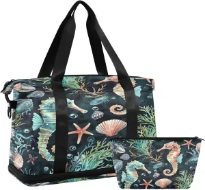 Kigai Seahorse Shell Gym Bag for Women & Men,Waterproof Weekender Overnight Bag with Shoes Compartment Sports Duffel Bag for Gym Yoga Swimming Camping