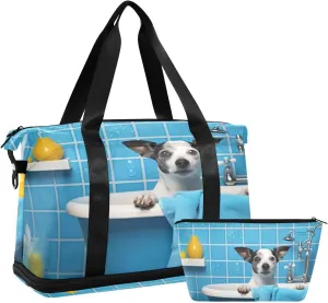 Kigai Shower Dog Gym Bag for Women & Men,Waterproof Weekender Overnight Bag with Shoes Compartment Sports Duffel Bag for Gym Yoga Swimming Camping