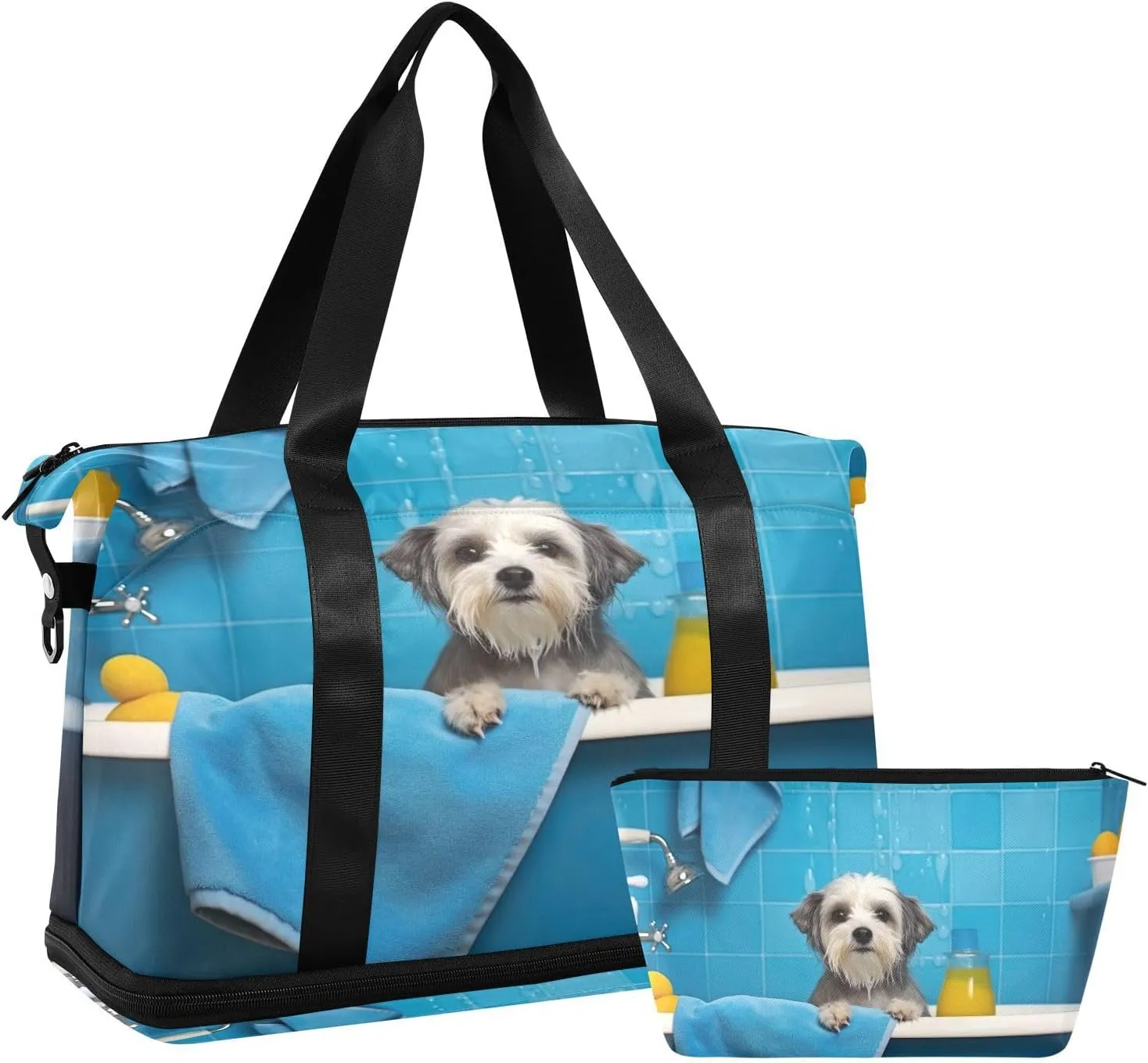 Kigai Shower Dog Gym Bag for Women & Men,Waterproof Weekender Overnight Bag with Shoes Compartment Sports Duffel Bag for Gym Yoga Swimming Camping