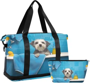 Kigai Shower Dog Gym Bag for Women & Men,Waterproof Weekender Overnight Bag with Shoes Compartment Sports Duffel Bag for Gym Yoga Swimming Camping