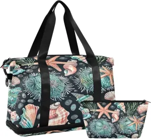 Kigai Starfish Shell Gym Bag for Women & Men,Waterproof Weekender Overnight Bag with Shoes Compartment Sports Duffel Bag for Gym Yoga Swimming Camping