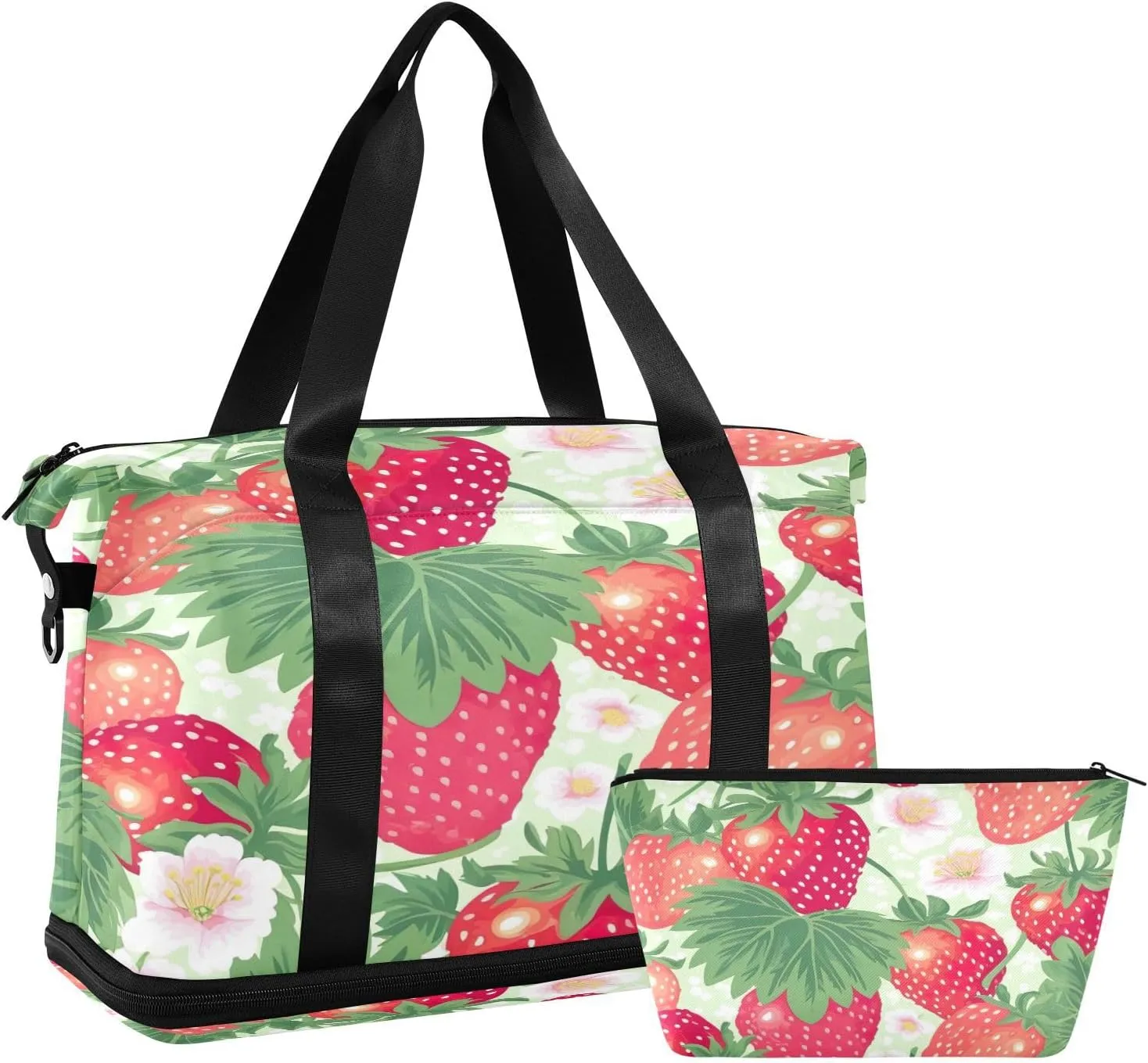 Kigai Strawberry Flower Gym Bag for Women & Men,Waterproof Weekender Overnight Bag with Shoes Compartment Sports Duffel Bag for Gym Yoga Swimming Camping
