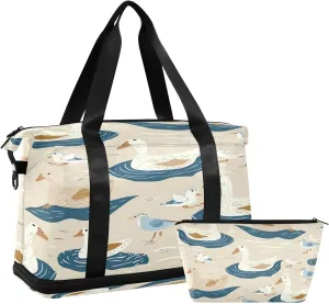 Kigai Surfing Ducks Gym Bag for Women & Men,Waterproof Weekender Overnight Bag with Shoes Compartment Sports Duffel Bag for Gym Yoga Swimming Camping