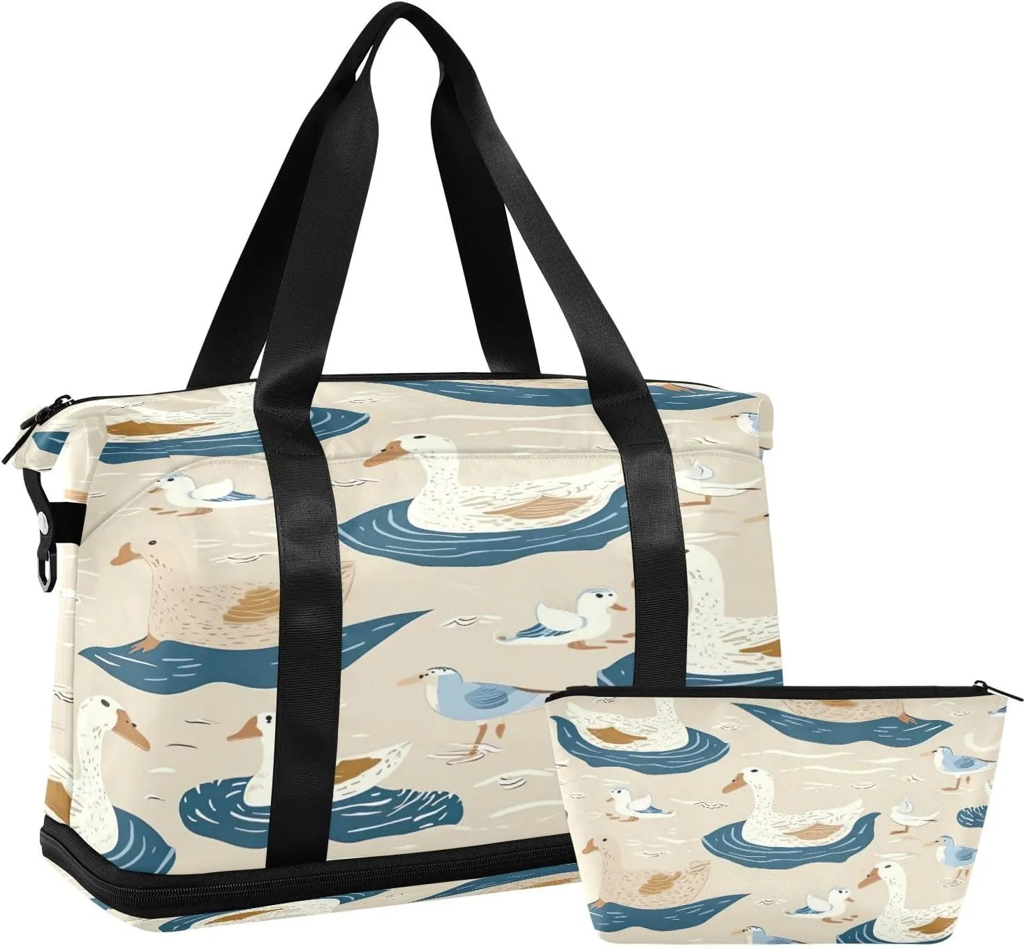 Kigai Surfing Ducks Gym Bag for Women & Men,Waterproof Weekender Overnight Bag with Shoes Compartment Sports Duffel Bag for Gym Yoga Swimming Camping