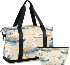 Kigai Surfing Ducks Gym Bag for Women & Men,Waterproof Weekender Overnight Bag with Shoes Compartment Sports Duffel Bag for Gym Yoga Swimming Camping