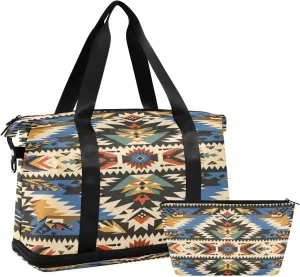 Kigai Tribal Pattern Gym Bag for Women & Men,Waterproof Weekender Overnight Bag with Shoes Compartment Sports Duffel Bag for Gym Yoga Swimming Camping