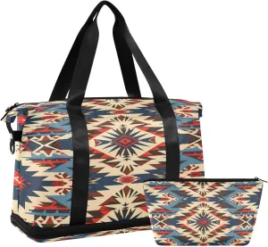 Kigai Tribal Pattern Gym Bag for Women & Men,Waterproof Weekender Overnight Bag with Shoes Compartment Sports Duffel Bag for Gym Yoga Swimming Camping