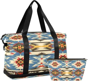 Kigai Tribal Pattern Gym Bag for Women & Men,Waterproof Weekender Overnight Bag with Shoes Compartment Sports Duffel Bag for Gym Yoga Swimming Camping