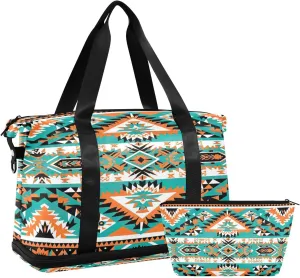 Kigai Tribal Pattern Gym Bag for Women & Men,Waterproof Weekender Overnight Bag with Shoes Compartment Sports Duffel Bag for Gym Yoga Swimming Camping