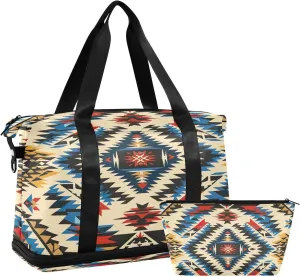 Kigai Tribal Pattern Gym Bag for Women & Men,Waterproof Weekender Overnight Bag with Shoes Compartment Sports Duffel Bag for Gym Yoga Swimming Camping